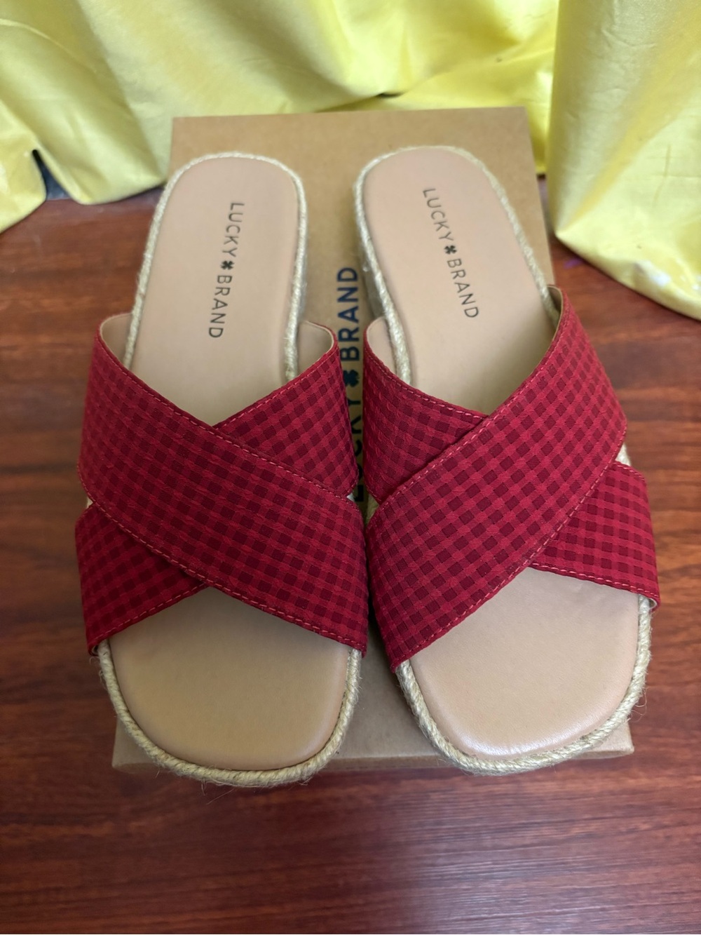 Lucky Brand Red Crisscross Espadrille Slide Mules